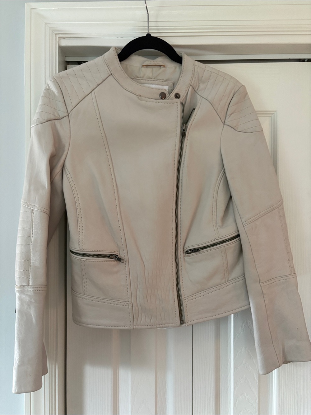 cupcakes & cashmere Light Cream Leather Moto Jacket